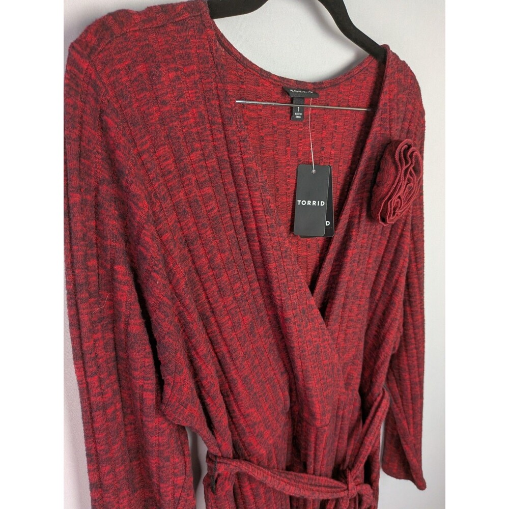 Torrid Midi Surplice Dress Size 1x 14-16 Red Knit Fabric Ribbed V Neckline Wrap - Picture 5 of 13